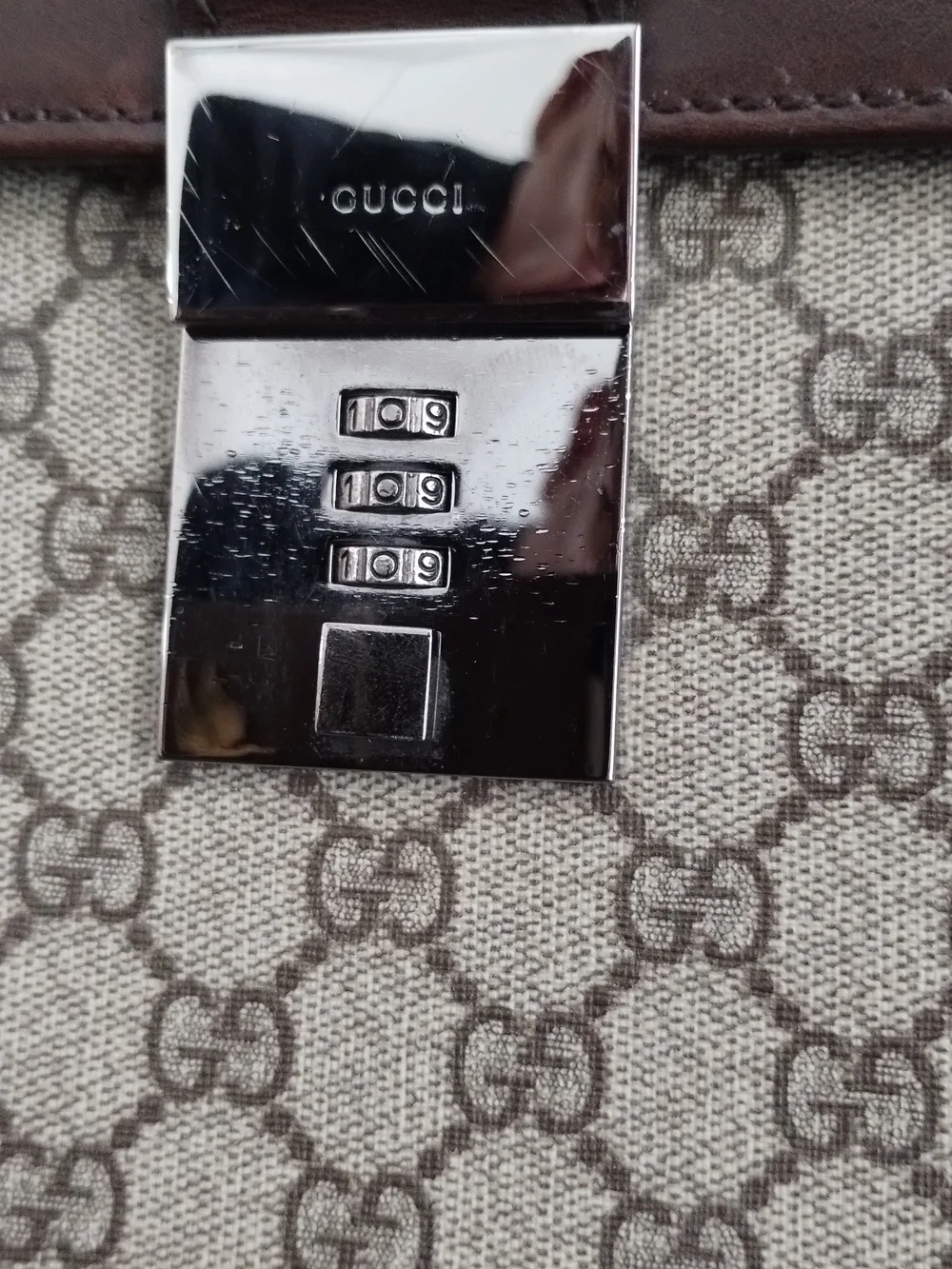Gucci Brown Leather & Beige GG Monogram Briefcase